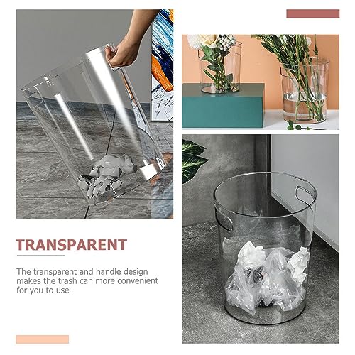 Image of Alipis 1Pc Transparent Rubbish Bin with Handle Waste Basket Office Trash Can Small Trash Can Round Plastic Garbage Can for Bathroom, Kitchen, Dorm, Bedroom(Clear,Large).