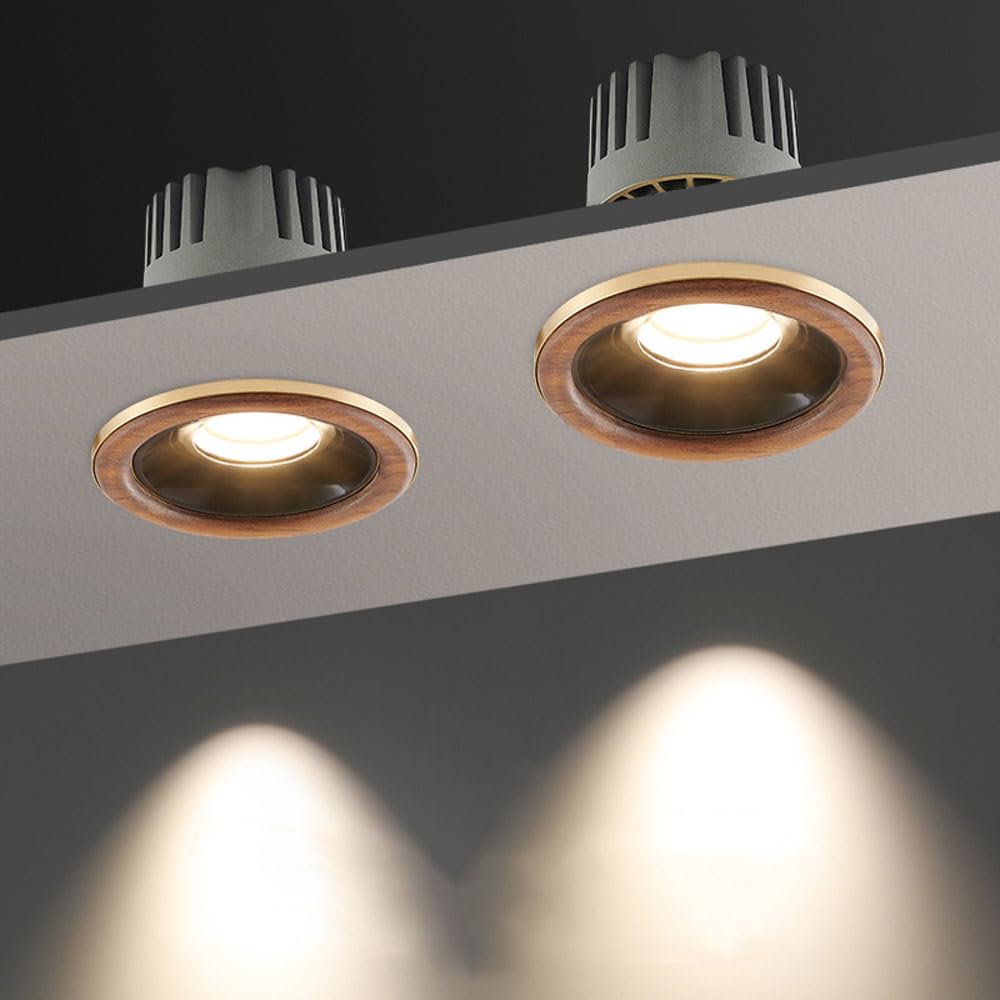 ASerZenith 3.7 Inch 2 Pack Black Walnut Trim Retrofit Gimbal Led Recessed Downlight,3Cct 3000K/4000K/6000K Dimmable, 30° Adjustable Lighting Eyeball Light, Cri90+