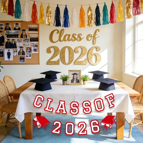 Image of Class of 2026 Graduation Banner University College Grad Garland Decoration Party Supplies High School Colors Red White