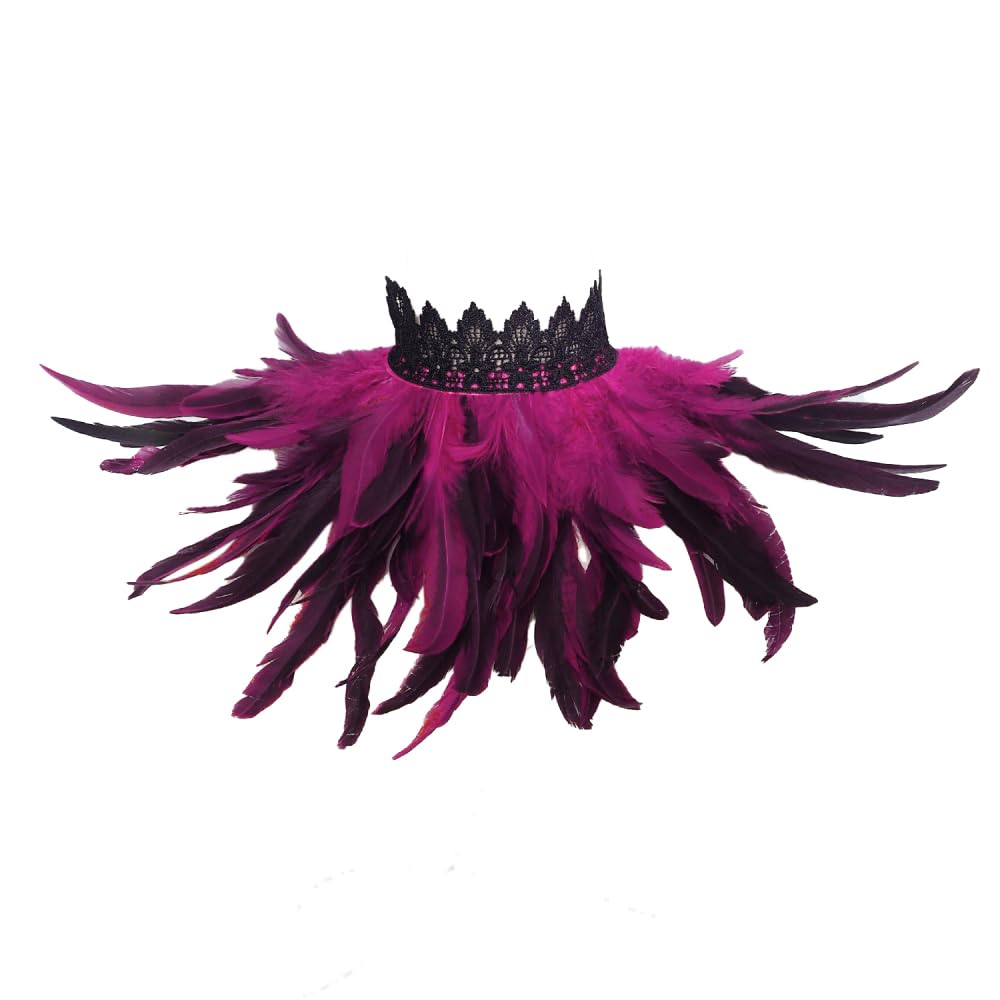 Anevous Feather Shrug Shawl Collar Women's Gothic Collar Feather Collar Shoulder Cape Scarf Costume Feather Epaulet Shrug for Halloween Cosplay Party Clothing Fancy Dress Carnival Rose Red