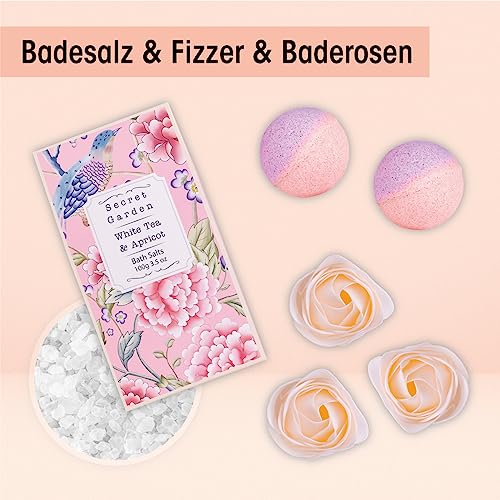 Accentra – Duschset Frauen Geschenkset im Holzkorb – 8-teiliges Pflegeset mit Duschgel, Bodylotion, Badezusätzen, Peeling & Handcreme – Wellness Geschenk Set zum Geburtstag, Valentinstag & Muttertag