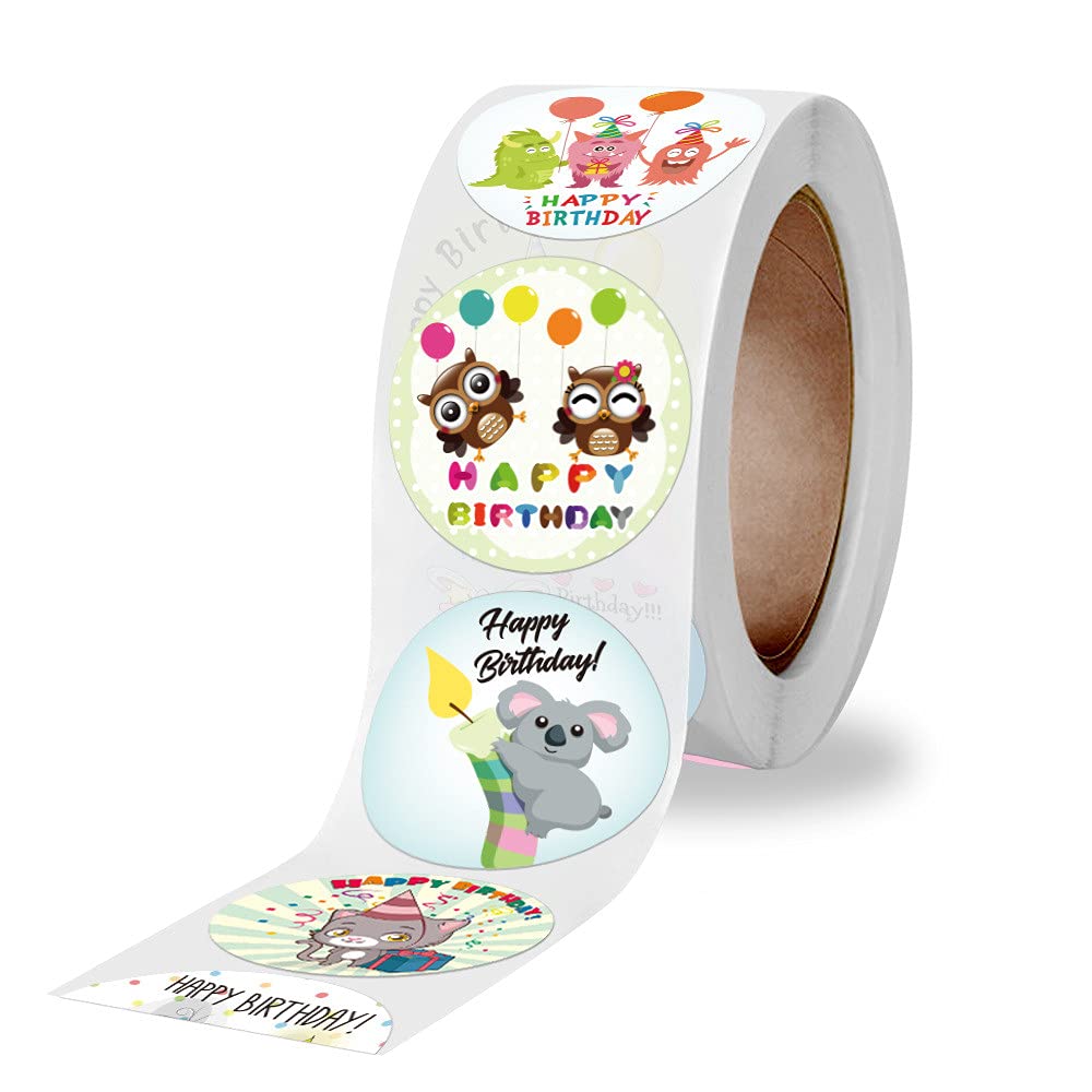 500 Pezzi Rotolo Buon compleanno adesivo, adesivo rotondo Per Regalo Decorazione Busta Festa Regalo Fai Da Te