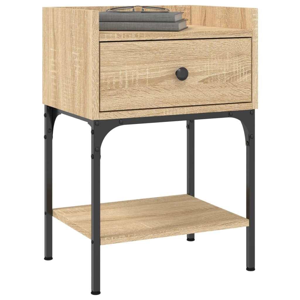 Eleganter Nachttisch aus Holzwerkstoff mit Stauraum, verstellbaren Beinen und robustem Eisenrahmen für Stabilität und Organisation im Schlafzimmer