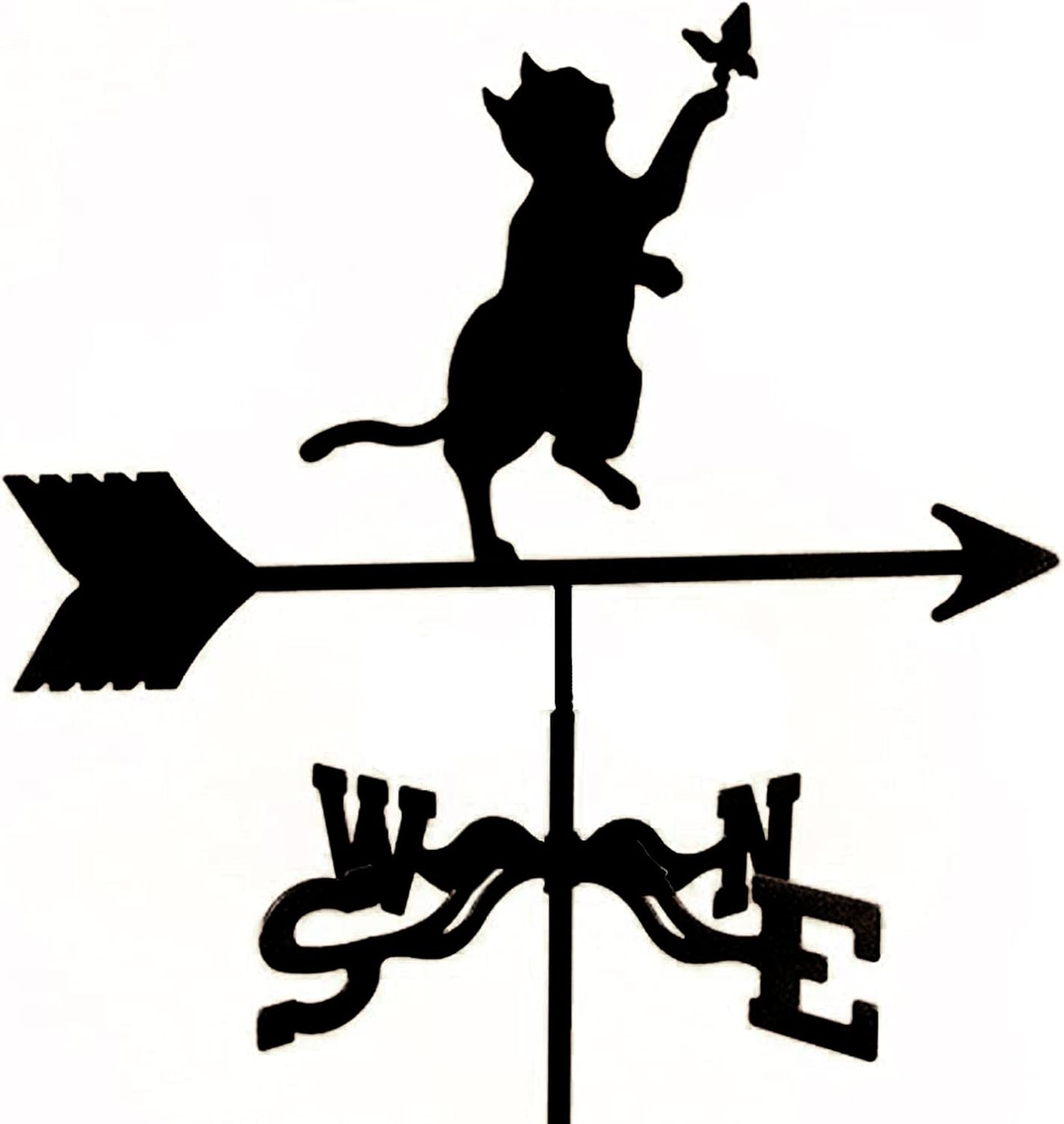 Weathervane, Weather Vane,Weathervane Garden with Roof Mount Weathercock Wind Direction Indicator, Retro Cat and Butterfly Weather Vane Metal Weathercock