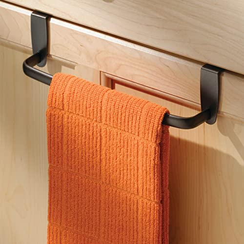 Mdesign Steel Metal Wire Over Cabinet Towel Rack Storage Organizer - Hang On Cabinet Or Door - Towel Bar Holder For Kitchen - Holds Hand Towels, Washcloths - Spira Collection - Bronze #TOP2