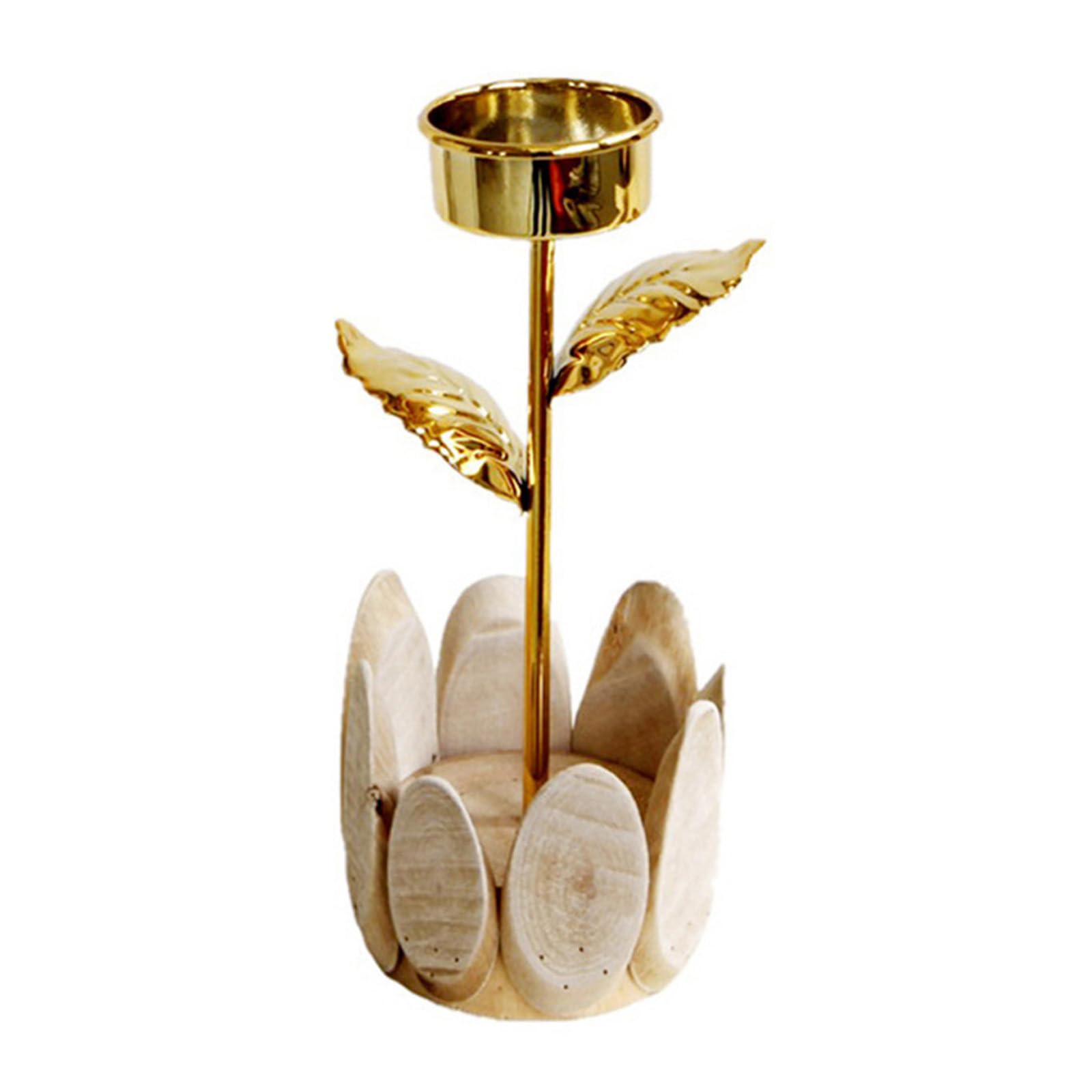 Kalttoy Wood Stand Metal Flower Shape Tealight Holder Table Centerpieces Candlestick for Wedding Parties Decors Candlestick Holder