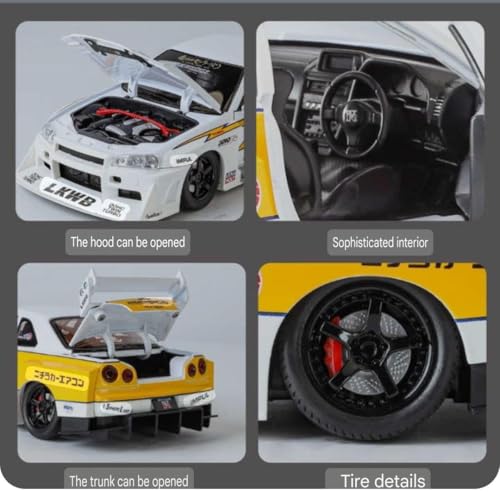 Image of 1:24 Scale Nissaan Skyline GTR-S15 Model Alloy Metal Toy car for Kids with Openable Doors & Light, Music Toy Vehicle for Kids (Nissaan Skyline GTR S15 (Yellow))