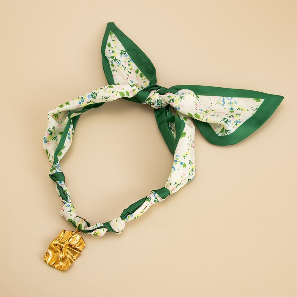 Scarf Necklace with Charm Bandana Necklace for Women Silk Styling Scarf Choker Necklace Gold Stainless Steel Pendant Necklace - Image 6