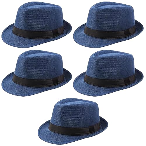 Image of Ultrafun 5 Pack Short Brim Fedora Classic Summer Beach Sun Hat Panama Cap for Men Women
