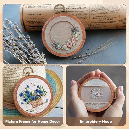 Image of 15 Pcs 3 Inch Embroidery Hoop Set, Imitation Wood Rubber Cross Stitch Hoops, Round Sewing Frames for DIY Crafts, Art Projects, and Gift Making