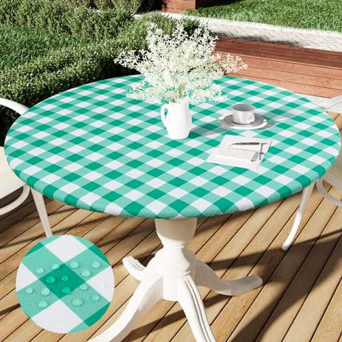 Smiry Round Picnic Tablecloth, Elastic Waterproof Fitted Vinyl Tablecloths for