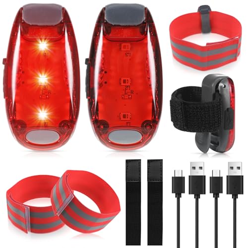 LED Blinklicht Schulranzen Licht LED Sicherheitslicht 2er Set USB Aufladung Blinklicht Clip Reflektor Lichts Clip Sicherheit Licht Kinderwagen Lichts Lauflicht Haustierlicht mit 2 Reflektorbänder