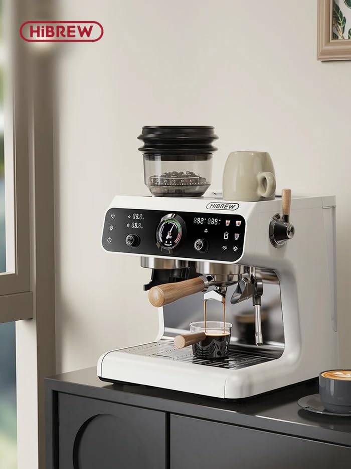 HIBREW H7B Espresso Machine with coffee being dispensed