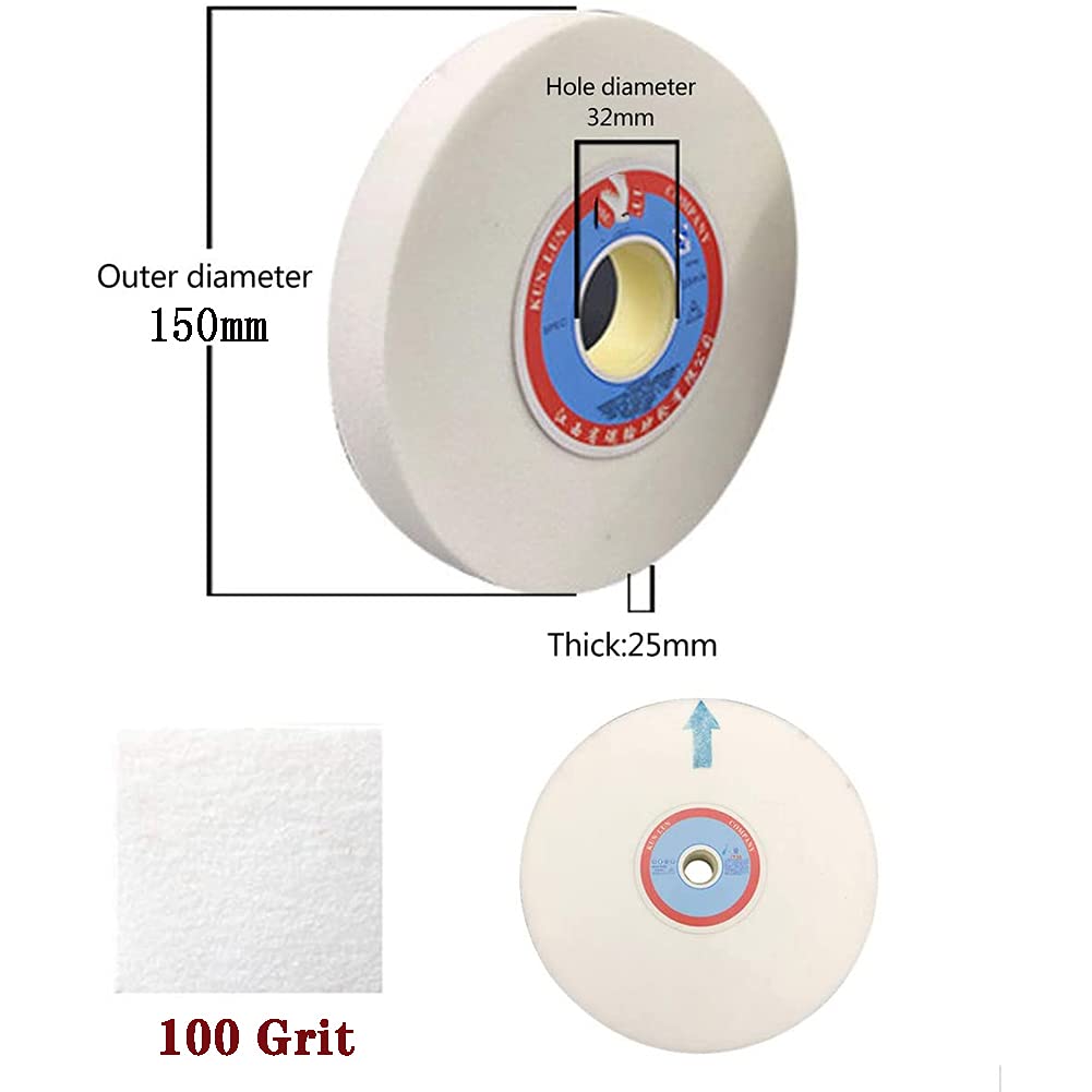 Meule D'établi Disque Abrasif en Corindon Blanc pour Métal OD : 150 Mm, Diamètre du Trou : 32 Mm, Épaisseur : 25 Mm 1 Pc,100 Grit