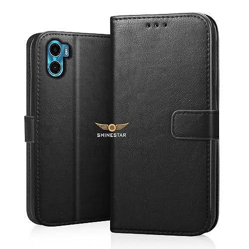 Image of SHINESTAR Motorola Moto E32 Flip Back Cover | PU Leather Flip Cover Wallet Case with TPU Silicone Case Back Cover for Motorola E32 - Classy Black