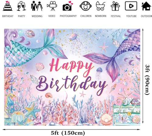 Fondo Fotográfico de Cumpleaños Sirena 5x3 pies miniatura 6