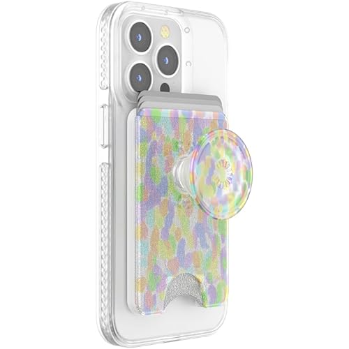PopSockets Phone Wallet with Expanding Grip and Adapter Ring for MagSafe, Phone Card Holder, Wireless Charging Compatible, Wallet Compatible with MagSafe - Rainbow Glass