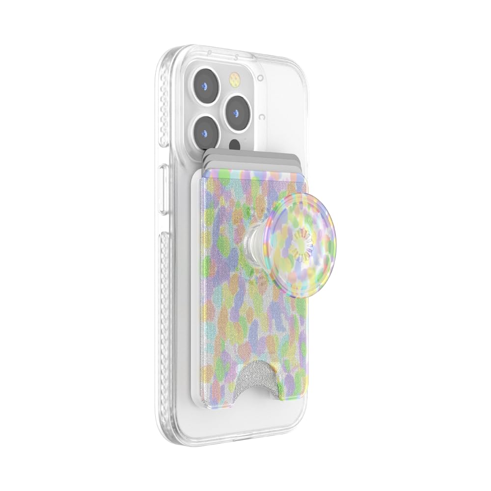 PopSockets Phone Wallet with Expanding Grip and Adapter Ring for MagSafe, Phone Card Holder, Wireless Charging Compatible, Wallet Compatible with MagSafe - Rainbow GlassCarbon Neutral Certified by SCS Global Services