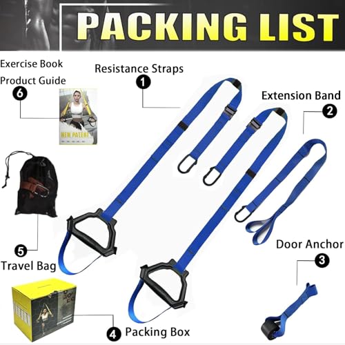 Image of Bodyweight Resistance Training Straps, Complete Home Gym Fitness Trainer kit for Full-Body Workout, Included Door Anchor, Extension Strap, Fitness Guide