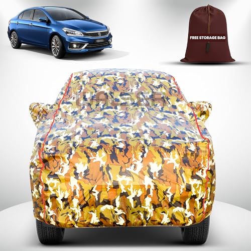 Image of Walser Waterproof Car Cover for Maruti Suzuki Ciaz | All-Weather Full Car Body Protection | with Mirror & Antenna Pocket | Dustproof, Windproof & Anti-Scratch Lining, Camouflage