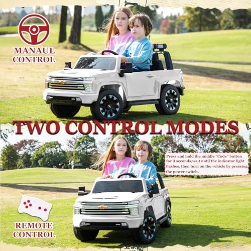 Image of 2 Seater 24V Ride On Toys Licensed Chevry Silverado Ride On Truck, White