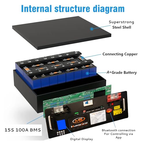 Image of MuscleGrid Lithium Battery, 120AH, Heavy Duty, LCD Display, 6000 Life Cycles, 50 Years Life, Black With Mobile App Monitoring (48V FULLY SMART WITH JK BMS)
