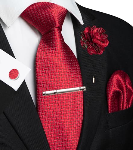 Image of JEMYGINS Mens Tie and Pocket Square,Lapel Pin,Cufflinks,Tie Clip Sets with Gift Box 5PCS