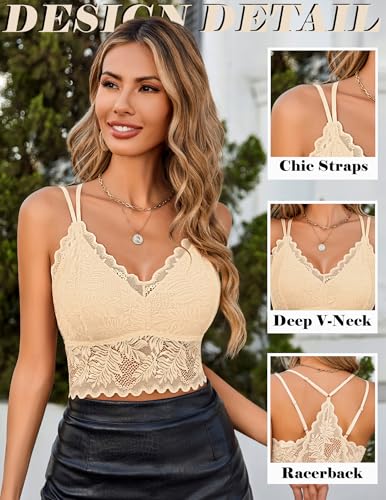 Image of Avidlove Lace Bralette for Women V Neck Camisoles Racerback Adjustable Strap Sexy Crop Tops