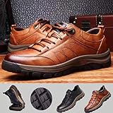 Hand-Stitched Leather Shoes, Men Hiking Shoes Arch Support Anti-Fatigue Anti Slip Shock Warm Running Boots, Men's Comfortable Orthopedic Leather Sneakers with Arch Support(Brown,9 UK) - Image 5