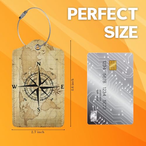 2 Pack Luggage Tag for Suitcases,Nautical Map World Compass Leather Luggage Tag Privacy Cover ID Label for Women Men Travel2