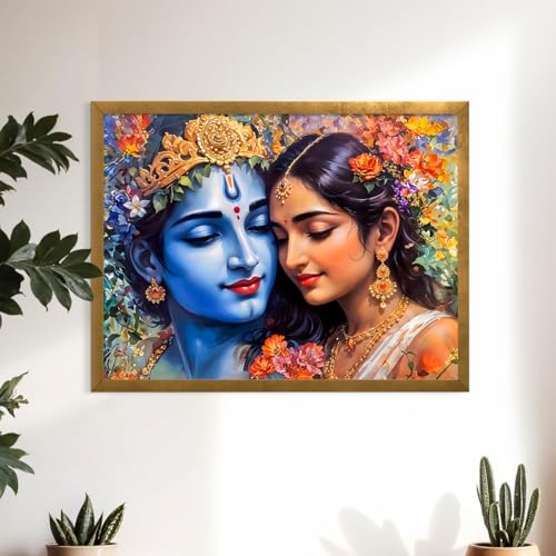 Image of ArtX Canvas Radha Krishna Wall Painting, Big Radha Krishna Photo Frame Painting For Bedroom, Living Room, Multicolor, Abstract, 61.0 X 48.0 cm, Set of 1