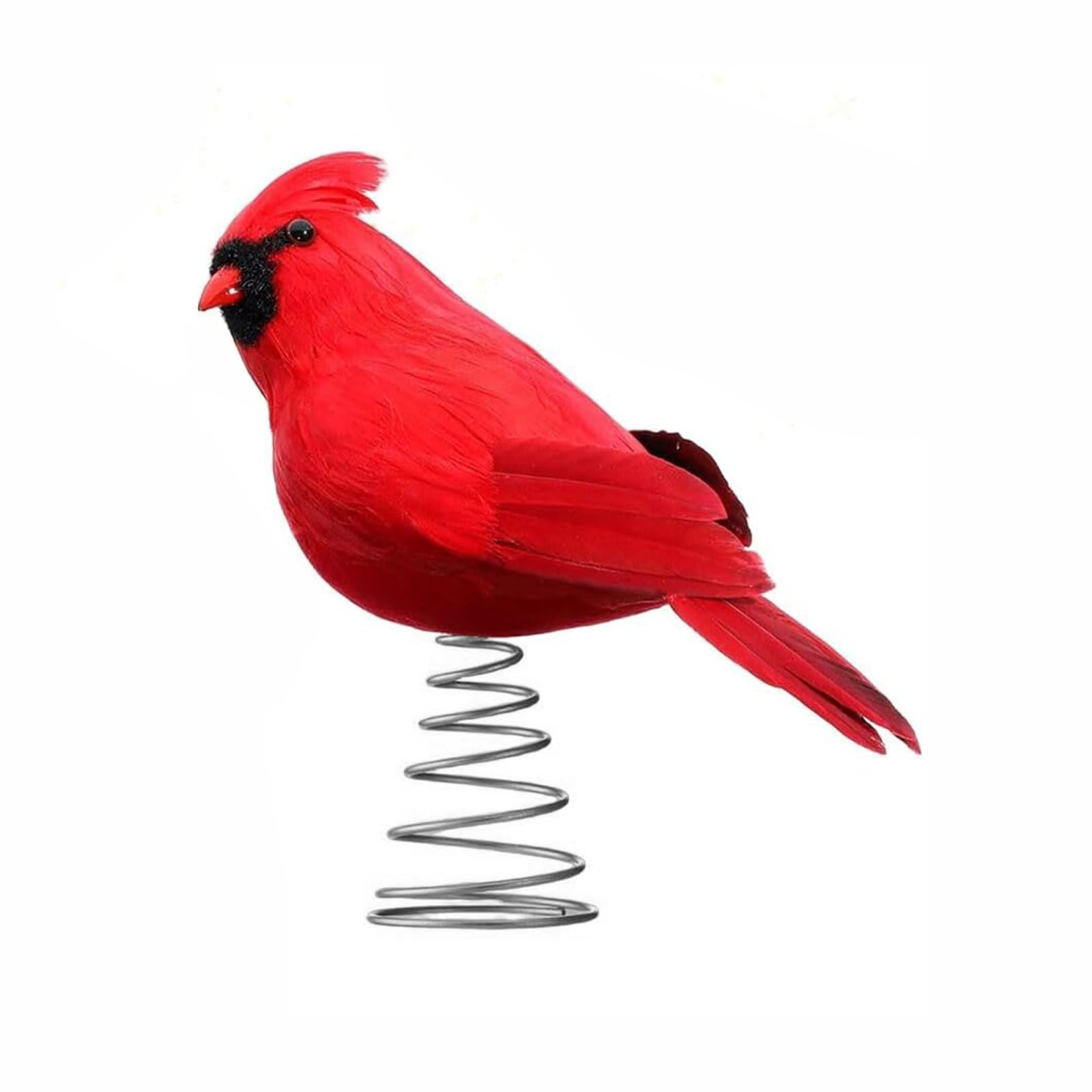 Red Feathered Cardinal Artificial Feather Flocked Christmas Ornaments with Metal Spring Base Christmas Peacock Tree Topper 9.8inch for Indoor Outdoor Party Decor (Red bird)