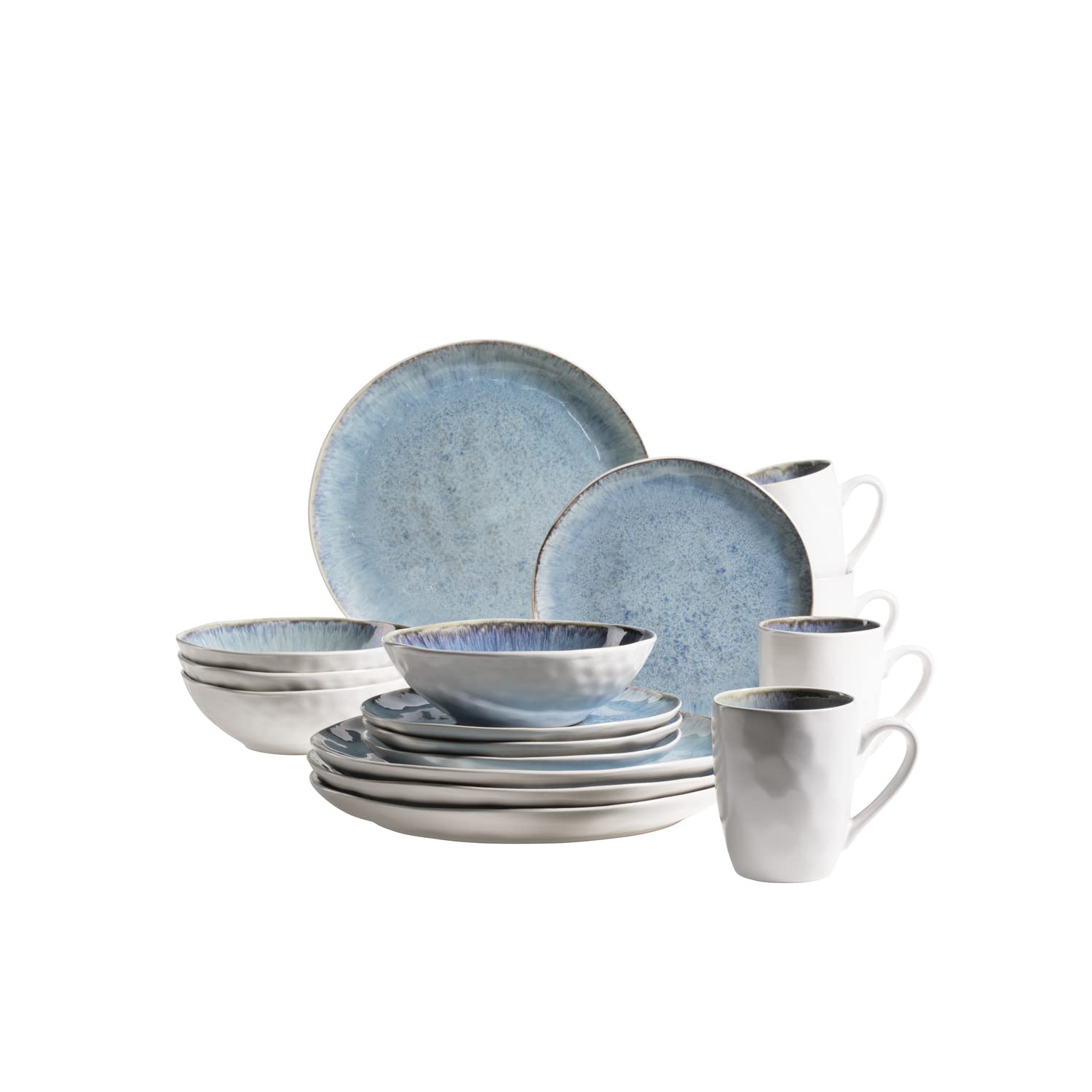 MÄSER 931947 Série Ossia Lot De 7 Bols En Céramique, 1 Grand Bol Et 6 Bols Pour Salade, Céréales, Soupe Ou Pâtes, Avec Glaçage Vintage Bleu, Grès, Bleu Roi