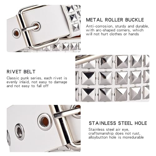 Image of Studded Belt, Metal Punk Rock Rivet Belt with Bright Pyramid Studded for Women Men