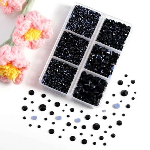 Image of BEADSLAND Hotfix Rhinestones, 4000 PCS Black Rhinestones for Clothes Crafts Mixed 6 Sizes with Wax Pencil and Tweezers Kit, SS6-SS30,Jet Black