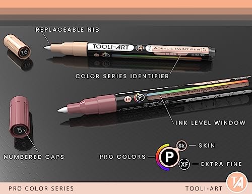 Conjunto de 22 canetas de tinta acrílica da série Pro Color de 0,7 mm, ponta extrafina para pintura