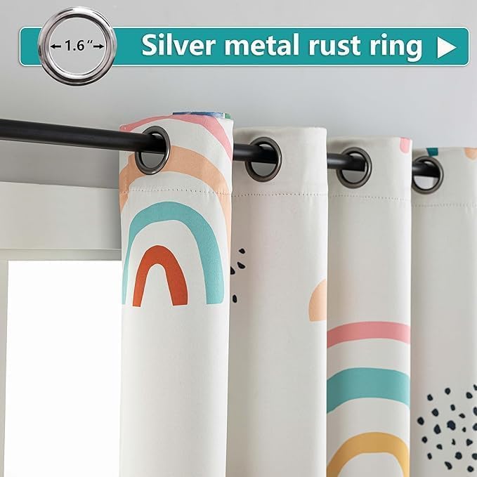 Image of BFAM Kids Blackout Curtains 11 feet Set of 1 - 100% Room Darkening, Thermal Insulated, Noise Reducing, Cute Animal & Rainbow Prints, Eyelet Curtains for Playroom, Bedroom & Nursery, Pack of 1 Curtain