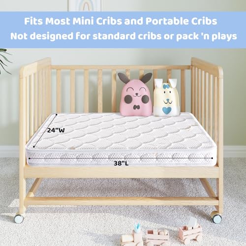 Mini Crib Mattress - 38x24x4 Inch- Dual Sided with Firm Support and Comfort Foam- Breathable, Quiet and Odorless, Fits Most Mini Cribs (Does Not Fit Playard or Standard Crib)