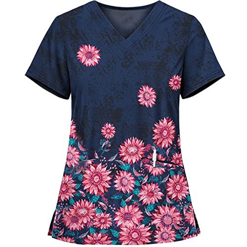 OIOLOYJM Printed Scrub Tops Women V Neck Short Sleeve Plus Size Scrubs for Womens Nursing Uniforms Shirts with Pockets