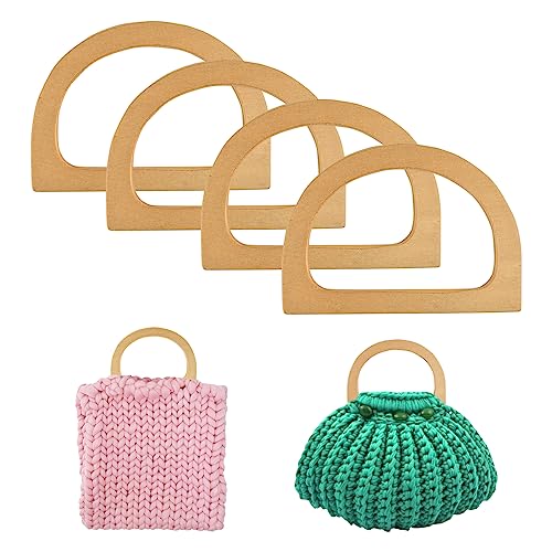 4 Pcs Wooden Purse Handles for Handbags, D-Shape Handles for Bag Making, Suitable for Crochet Bags, Wooden Purse, Beach Bag, Replace Handle Accessories