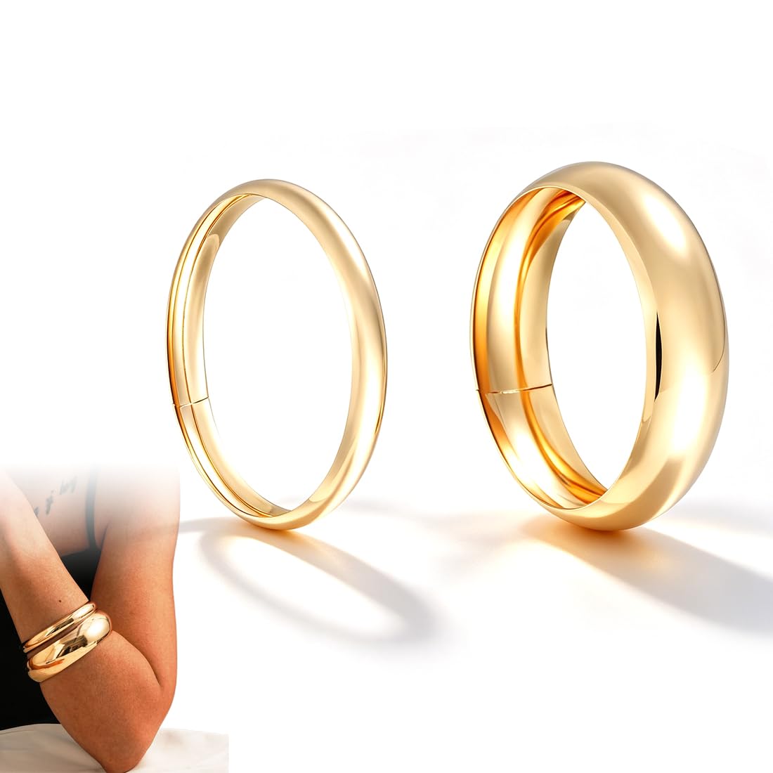 RAVNIX Set of 2 Thick Gold Wide Cuff Bracelets for Women, Fashion Statement Style, Versatile Elegant Jewelry for Party, Events or Daily Wear, Enhance Your Look