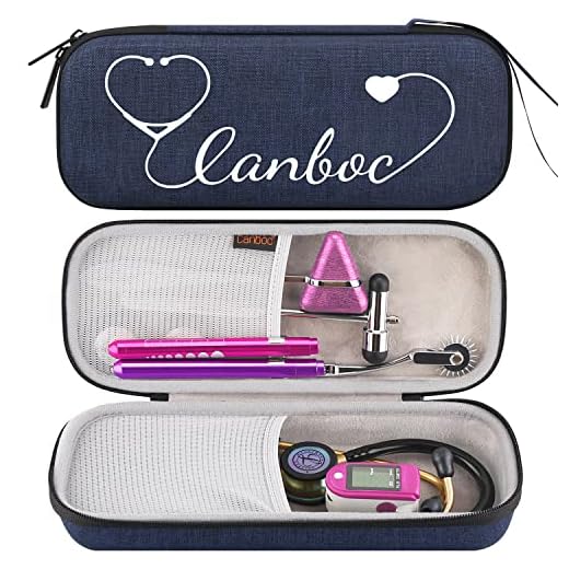 Canboc Hard Stethoscope Case for 3M Littmann Classic III, Lightweight II S.E, Cardiology IV, MDF Acoustica Stethoscope, Mesh Pocket fits Medical Scissors, Penlight, Oral Thermometer, Dark Blue
