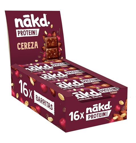 Nākd. Protein Cereza | Barritas Proteícas | 6 g de Proteína de Origen Vegetal | 100% Ingredientes Naturales | Sin Azúcar Añadido | Vegano | 16 x 45g | 720g