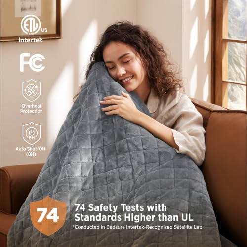 Image of Bedsure Luxury Quilted Heated Blanket Twin, Thick Electric Blanket, Gray