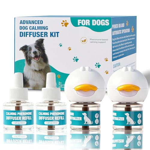 LKXDOV Dog Calming Diffuser Calming Pheromones Diffuser Kit Appeasing Pheromone Diffuser to Calm (2Plug in+4Refill) for Anxiety Relief Reduce Aggression Fighting Barking Stress
