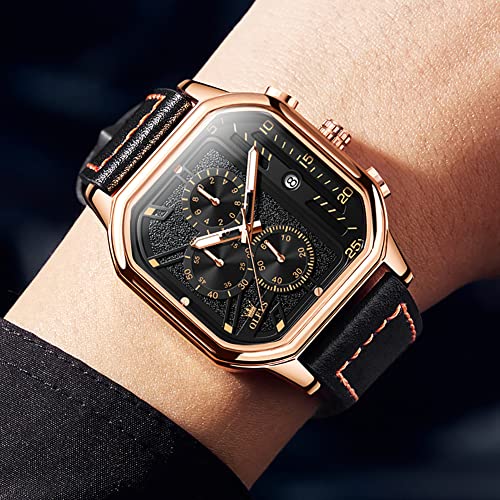 Image of OLEVS Watches for Men Quartz Chronograph Leather Fashion Dress Watch Date Waterproof Luminous Casual Square Business Wrist Watches