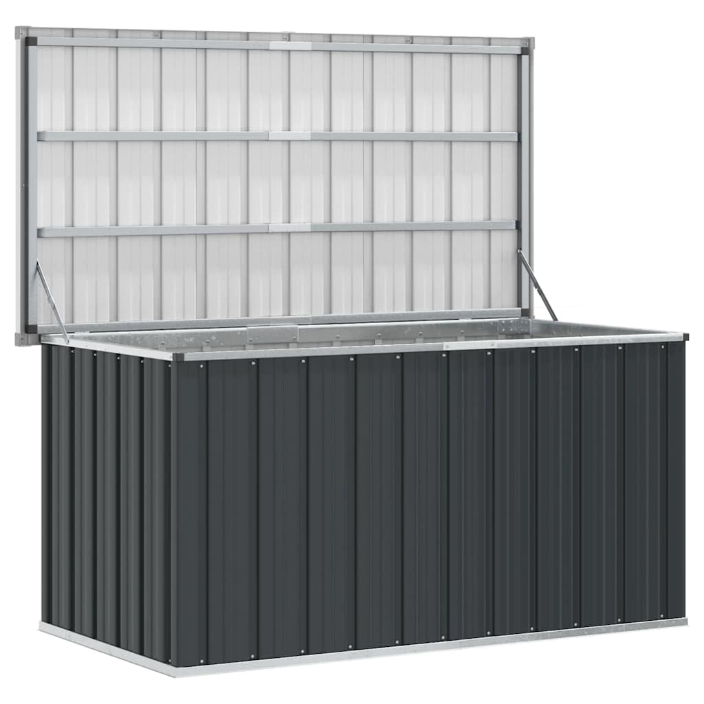 Cassapanca da giardino antracite in acciaio zincato, 129 x 67 x 65 cm, resistente alle intemperie e impermeabile, con coperchio ribaltabile, grande spazio per cuscini, imbottiture, cuscini