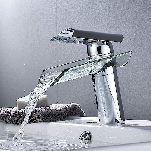 Grifo de cascada cromado que evita salpicaduras en el lavabo del baño 3