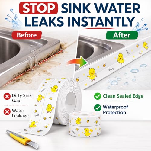 Image of Waterproof Kitchen Sink Sealing Tape | Self-Adhesive PVC Caulk Strip | Leakproof Gap Sealer for Sink, Bathroom Basin & Toilet | Wall & Countertop Edge Protection | Easy Peel-and-Stick Tape