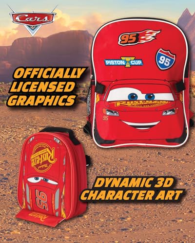 Fast Forward Cars Lightning McQueen Boys Backpack and Lunch Box Set - 14" Backpack with Lunch Box for Preschool Kindergarten, Cars Red3